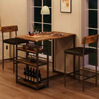 Ensemble table à manger et 2 tabourets de bar, Table de cuisine hauteur comptoir avec 2 tabourets de bar rembourrés, Ensemble table et chaises de salle à manger avec étagères de rangement