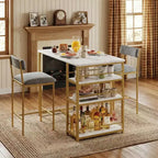 Ensemble table à manger et 2 tabourets de bar, Table de cuisine hauteur comptoir avec 2 tabourets de bar rembourrés, Ensemble table et chaises de salle à manger avec étagères de rangement