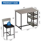 Ensemble table à manger et 2 tabourets de bar, Table de cuisine hauteur comptoir avec 2 tabourets de bar rembourrés, Ensemble table et chaises de salle à manger avec étagères de rangement