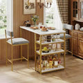 Dining Table Set for 2, Counter Height Kitchen Table with 2 Upholstered Bar Stools ,Dining Table and Chairs Set with Storage Shelves