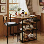 Ensemble table à manger et 2 tabourets de bar, Table de cuisine hauteur comptoir avec 2 tabourets de bar rembourrés, Ensemble table et chaises de salle à manger avec étagères de rangement