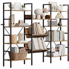 Étagère réglable à trois colonnes, 11 étagères, 15 kg/étagère, cadre en acier et panneaux MDF (noir) pour salon, bureau, chambre