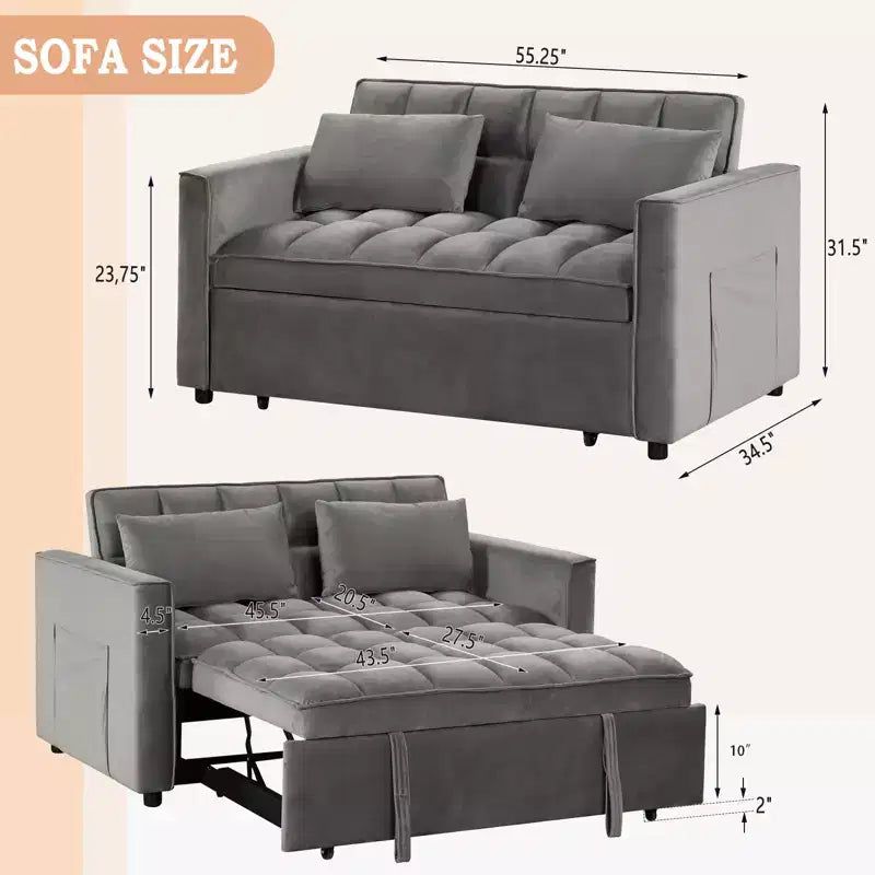 Canapé-lit convertible Bestier 55'', canapé moderne en tissu chenille avec lit gigogne et ports USB pour salon, camping-car, caravane, sous-sol