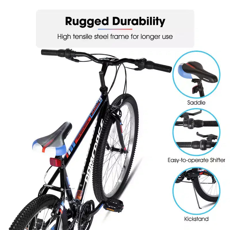 BAMCBASE 24 26 Mountain Bike, 18 Speeds High-Carbon Steel Frame, Sport Cycling MTB Bicycle for Adult