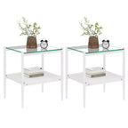 Lot de 2 tables d'appoint rectangulaires, plateau en verre trempé avec couche MDF, verre transparent