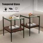 Lot de 2 tables d'appoint rectangulaires, plateau en verre trempé avec couche MDF, verre transparent