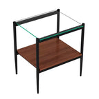 Lot de 2 tables d'appoint rectangulaires, plateau en verre trempé avec couche MDF, verre transparent