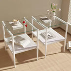 Lot de 2 tables d'appoint rectangulaires, plateau en verre trempé avec couche MDF, verre transparent