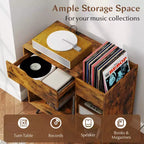 Meuble tourne-disque Costway avec prise de courant, tiroir, séparateur amovible, meuble de présentation industriel pour platine vinyle