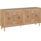 HomeRoots Buffet en bois sculpté géométrique vieilli naturel à quatre portes, 68 po