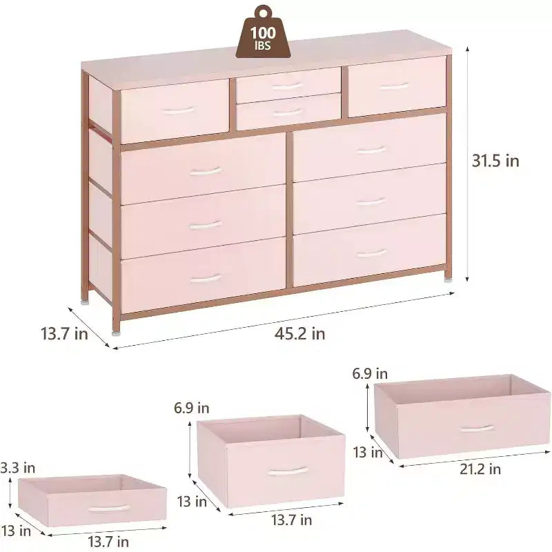 Commode double usage à 10 tiroirs et meuble TV, centre de divertissement pour téléviseurs de 55 pouces, organisateur de rangement pour chambre/salon/entrée
