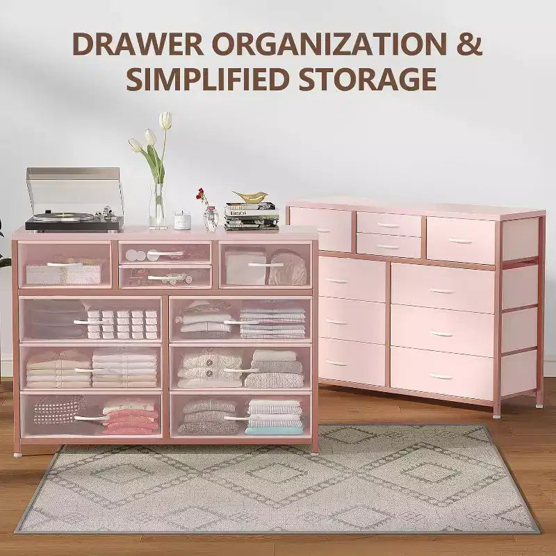 Commode double usage à 10 tiroirs et meuble TV, centre de divertissement pour téléviseurs de 55 pouces, organisateur de rangement pour chambre/salon/entrée