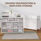 Commode double usage à 10 tiroirs et meuble TV, centre de divertissement pour téléviseurs de 55 pouces, organisateur de rangement pour chambre/salon/entrée