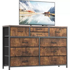 Commode double usage à 10 tiroirs et meuble TV, centre de divertissement pour téléviseurs de 55 pouces, organisateur de rangement pour chambre/salon/entrée