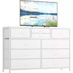 Commode double usage à 10 tiroirs et meuble TV, centre de divertissement pour téléviseurs de 55 pouces, organisateur de rangement pour chambre/salon/entrée