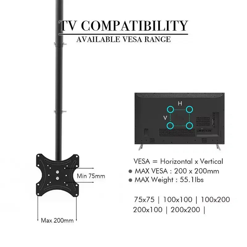 Support de fixation murale pour téléviseur Karl Home de 32 à 55 po, rotatif à 360 degrés, pour montage au plafond