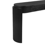MAYEERTY Console avec plateau ovale en bois naturel et design cannelé, 2 tiroirs pour entrée et salon, noir