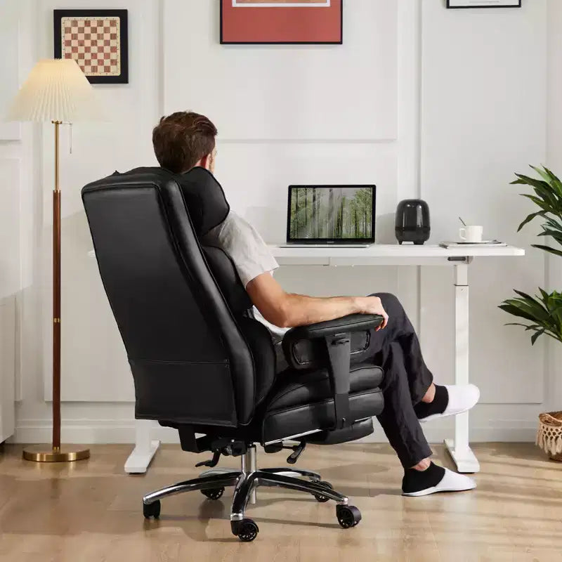 Fauteuil de bureau de direction Bestier, fauteuil de bureau en cuir PU grand et haut avec repose-pieds et soutien lombaire, hauteur inclinable réglable