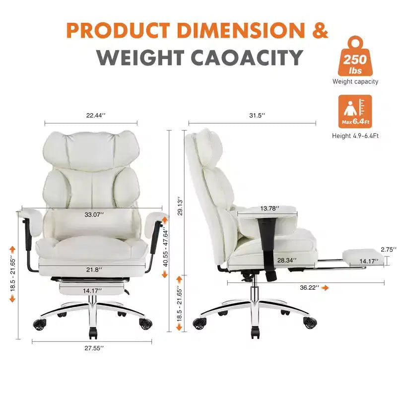 Fauteuil de bureau de direction Bestier, fauteuil de bureau en cuir PU grand et haut avec repose-pieds et soutien lombaire, hauteur inclinable réglable