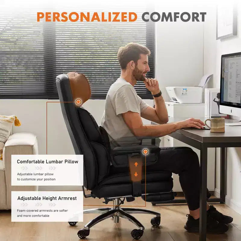 Fauteuil de bureau de direction Bestier, fauteuil de bureau en cuir PU grand et haut avec repose-pieds et soutien lombaire, hauteur inclinable réglable