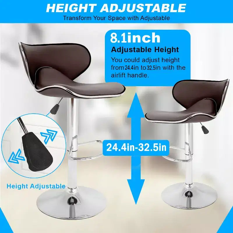 Lot de 2 tabourets de bar BestMassage avec dossier et repose-pieds, tabourets de cuisine modernes pour îlot central