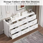 Commode à 9 tiroirs pour chambre à coucher, commode moderne avec prise électrique, grands tiroirs, pour salon, couloir