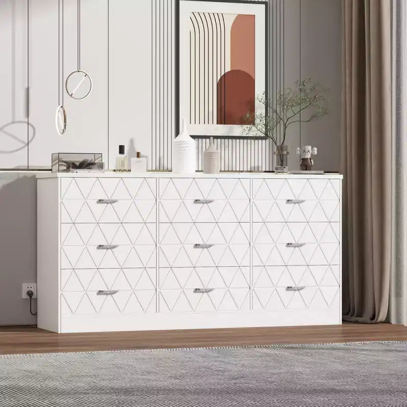 Commode à 9 tiroirs pour chambre à coucher, commode moderne avec prise électrique, grands tiroirs, pour salon, couloir