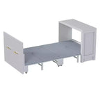 Lit escamotable format jumeau avec coussin pliable, lit coffre escamotable peu encombrant avec bureau à position réglable, Blanc/Gris - ModernLuxe