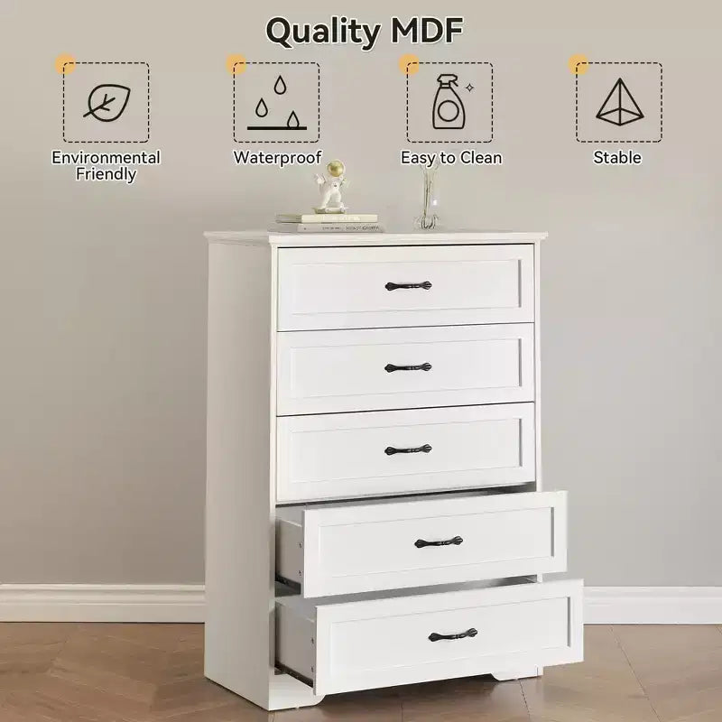 Commode à 5 ou 6 tiroirs, commode de style rustique avec poignées en métal, organiseur de rangement moderne avec dispositif anti-basculement, commode haute en bois