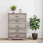 Commode à 5 ou 6 tiroirs, commode de style rustique avec poignées en métal, organiseur de rangement moderne avec dispositif anti-basculement, commode haute en bois