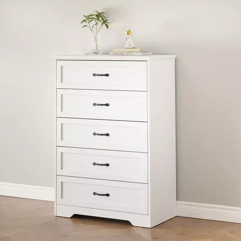 Commode à 5 ou 6 tiroirs, commode de style rustique avec poignées en métal, organiseur de rangement moderne avec dispositif anti-basculement, commode haute en bois