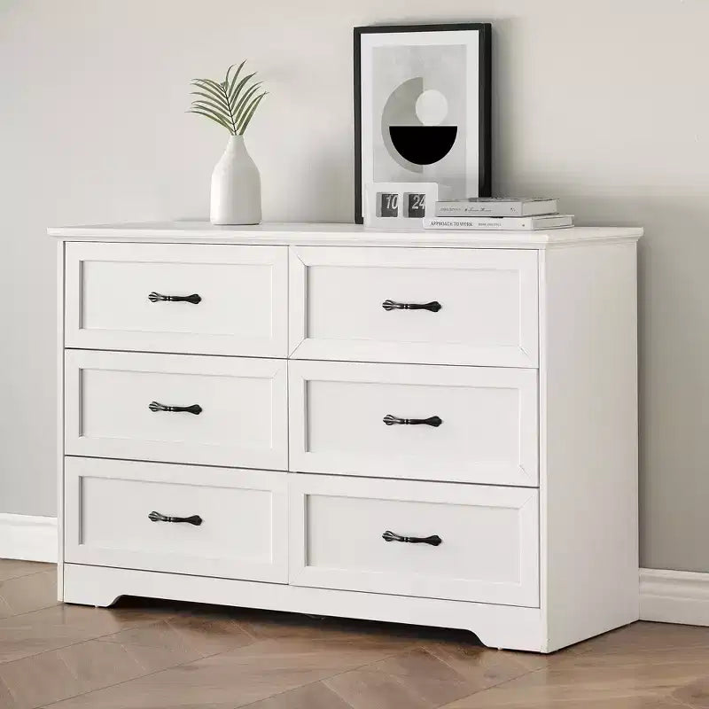 Commode à 5 ou 6 tiroirs, commode de style rustique avec poignées en métal, organiseur de rangement moderne avec dispositif anti-basculement, commode haute en bois