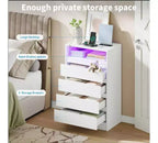 Commode double à 4 tiroirs avec prise de courant, commodes d'appoint avec lumière LED, commode de rangement blanche moderne avec station de charge, blanc