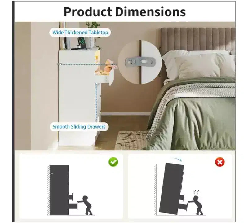 Commode double à 4 tiroirs avec prise de courant, commodes d'appoint avec lumière LED, commode de rangement blanche moderne avec station de charge, blanc