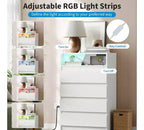 Commode double à 4 tiroirs avec prise de courant, commodes d'appoint avec lumière LED, commode de rangement blanche moderne avec station de charge, blanc