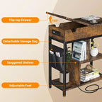 Table d'appoint Acekool avec plateau relevable, tiroir de rangement, ports USB et prises, table d'appoint avec étagères et sac de rangement pour petits espaces