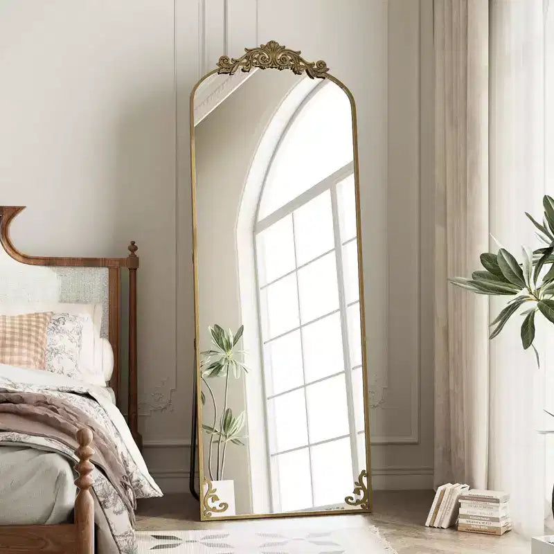 65x22 Arched Full Length Mirror Metal Vintage Mirror Baroque Style,Brozen
