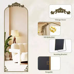 65x22 Arched Full Length Mirror Metal Vintage Mirror Baroque Style,Brozen