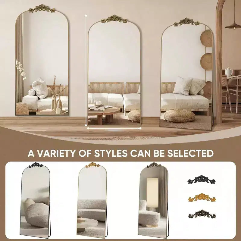 65x22 Arched Full Length Mirror Metal Vintage Mirror Baroque Style,Brozen