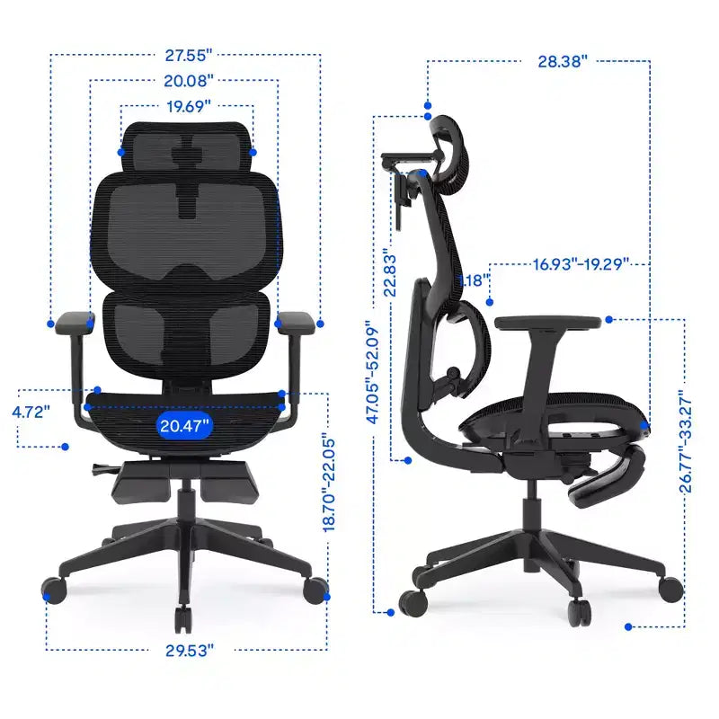 FLEXISPOT C7 Chaise de bureau ergonomique avec repose-pieds, assise en maille, noire