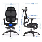 FLEXISPOT C7 Chaise de bureau ergonomique avec repose-pieds, assise en maille, noire