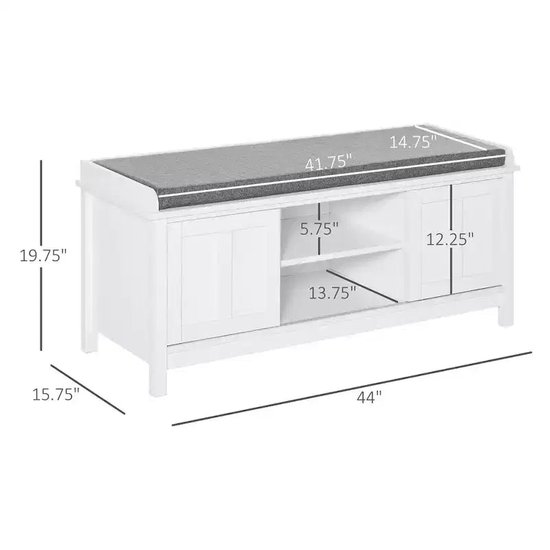 Banc de rangement fonctionnel Okak moderne avec portes coulissantes façon grange, banc à chaussures avec coussin en lin pour chambre à coucher, entrée