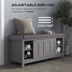 Banc de rangement fonctionnel Okak moderne avec portes coulissantes façon grange, banc à chaussures avec coussin en lin pour chambre à coucher, entrée