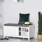 Banc de rangement fonctionnel Okak moderne avec portes coulissantes façon grange, banc à chaussures avec coussin en lin pour chambre à coucher, entrée