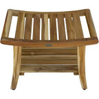 Banc de douche contemporain HomeRoots en teck avec étagère et finition naturelle