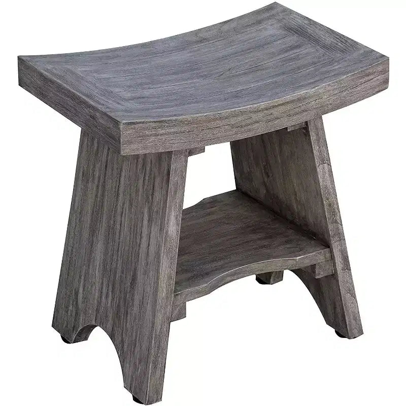 HomeRoots Banc de douche rectangulaire en bois massif gris 18 po avec tablette