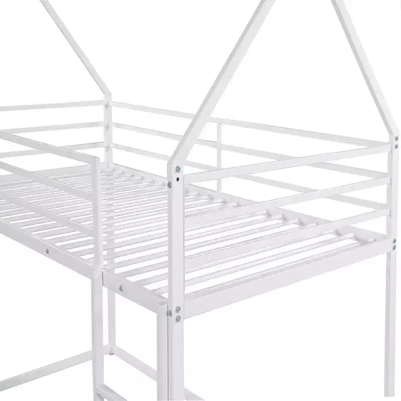 Lit superposé maison jumeau sur jumeau avec échelle/toboggan intégré, cadre en métal, pas besoin de sommier tapissier, blanc/noir - ModernLuxe