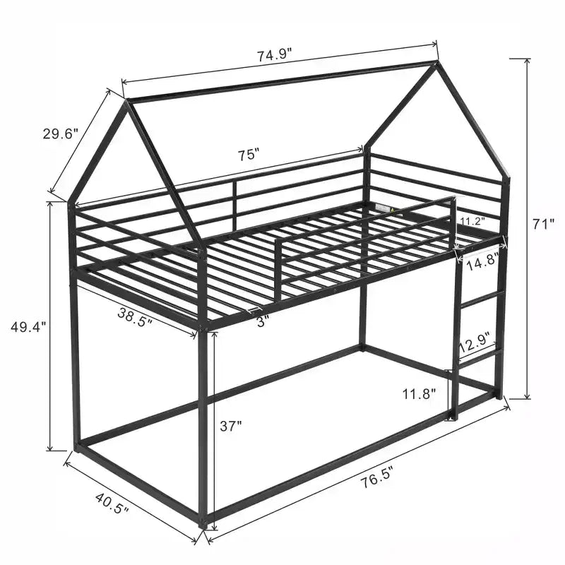 Lit superposé maison jumeau sur jumeau avec échelle/toboggan intégré, cadre en métal, pas besoin de sommier tapissier, blanc/noir - ModernLuxe