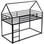 Lit superposé maison jumeau sur jumeau avec échelle/toboggan intégré, cadre en métal, pas besoin de sommier tapissier, blanc/noir - ModernLuxe