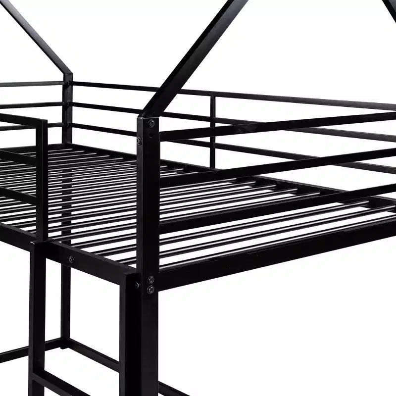 Lit superposé maison jumeau sur jumeau avec échelle/toboggan intégré, cadre en métal, pas besoin de sommier tapissier, blanc/noir - ModernLuxe